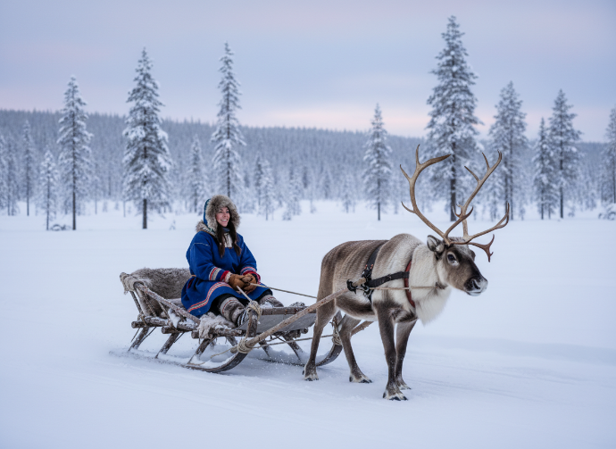 Een Samivrouw in een rendierslee.